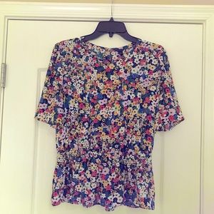 Ann Taylor, Small, short sleeve, floral, smoked waste blouse